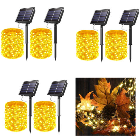 Pack de 6 15m solaire Fairy Tale Light, 150 LED 8 modes solaire Noël lumière jardin décoration fil de cuivre (blanc chaud) (1/5)