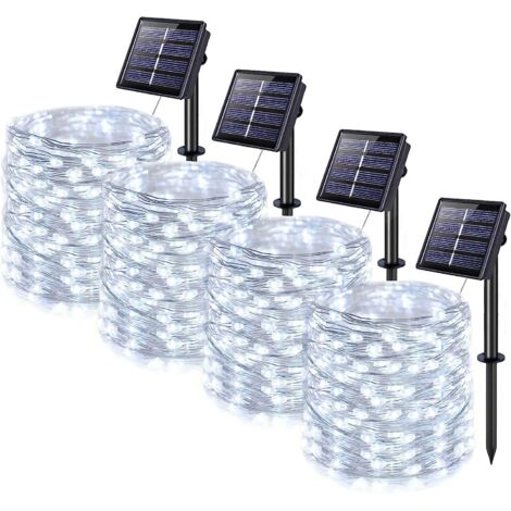 Pack de 4 lumières de chaîne solaires, 150 LED 15m 8 modes solaire Fairy Tale Light, extérieur imperméable à l'eau, décoration de Noël (Blanc) (1/5)