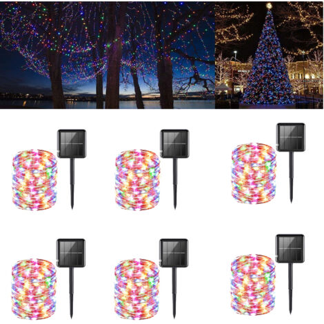 Pack de 6 15m solaire Fairy Tale Light, 150 LED 8 modes solaire Noël lumière jardin décoration fil de cuivre (couleur) (1/5)