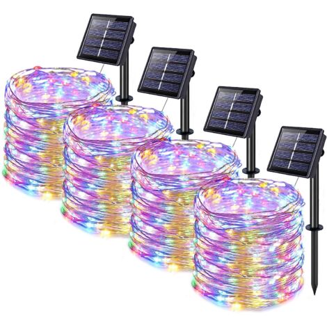 Pack de 4 lumières de chaîne solaires, 150 LED 15m 8 modes solaire Fairy Tale Light, extérieur imperméable à l'eau, décoration de Noël (couleur) (1/5)