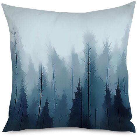 Housse de coussin paysage brumeux, forêt silencieuse (1/5)
