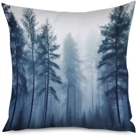 Housse de coussin, Coussin décoratif forêt dans la brume, élégant (1/5)