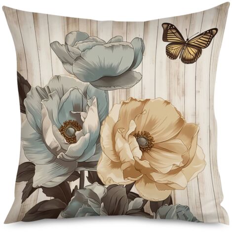 Housse de coussin bois rustique et fleurs séchées (1/5)