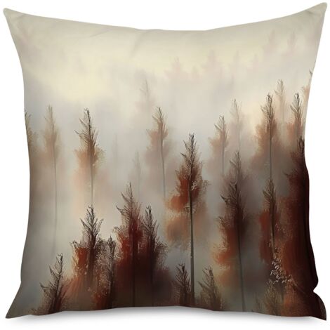 Housse de coussin imprimé forêt embrumée, rêveur (1/5)