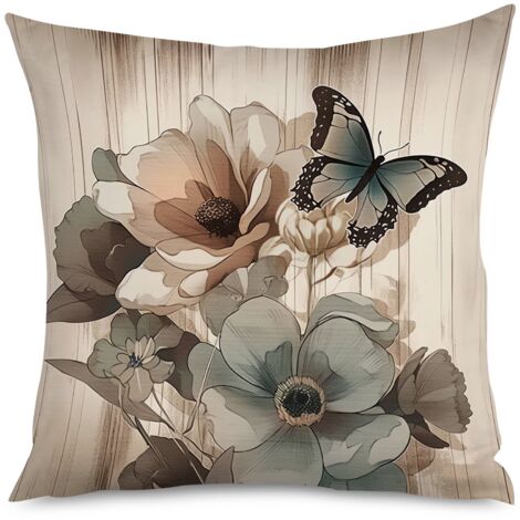 Housse de coussin imprimé bois brut et feuillages (1/5)