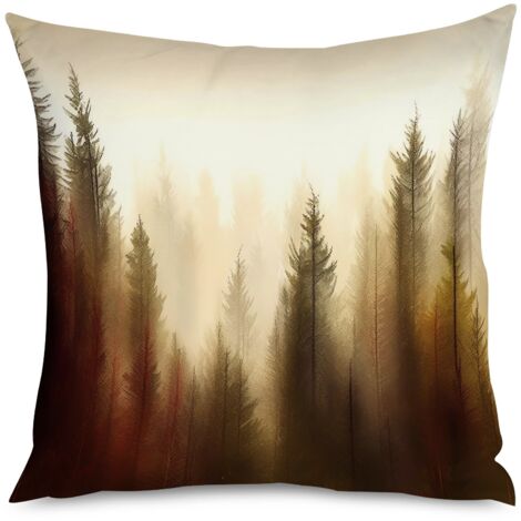 Housse de coussin, Coussin motif paysage brumeux, forêt sauvage (1/5)