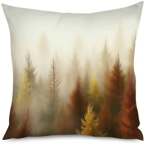 Housse de coussin paysage brumeux, forêt enchantée (1/5)