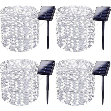 4pcs 30m 300 LED solaire string Light, super lumineux solaire Halloween lumière extérieure, Jardin Terrasse Noël 8 modes d'éclairage (Blanc (1/5)