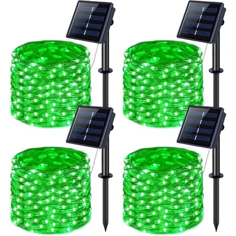 Pack de 4 lumières de chaîne solaires, 150 LED 15m 8 modes solaire Fairy Tale Light, extérieur imperméable à l'eau, décoration de Noël (Vert) (1/5)