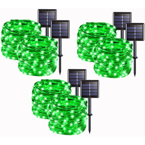 Pack de 6 15m solaire Fairy Tale Light, 150 LED 8 modes solaire Noël lumière jardin décoration fil de cuivre (Vert) (1/5)