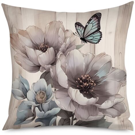 Housse de coussin bois foncé et fleurs de pavot (1/5)