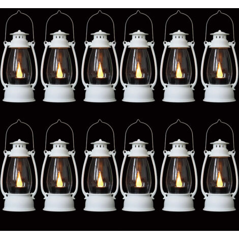 Lot de 12 mini-lanternes décoratives avec bougie LED vacillante, petite lanterne de 13 cm pour décoration de table, blanc (1/5)