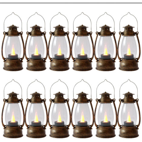 Lot de 12 bougies LED vintage à suspendre pour décoration de fête d'Halloween, mini-lanterne, cuivre brossé