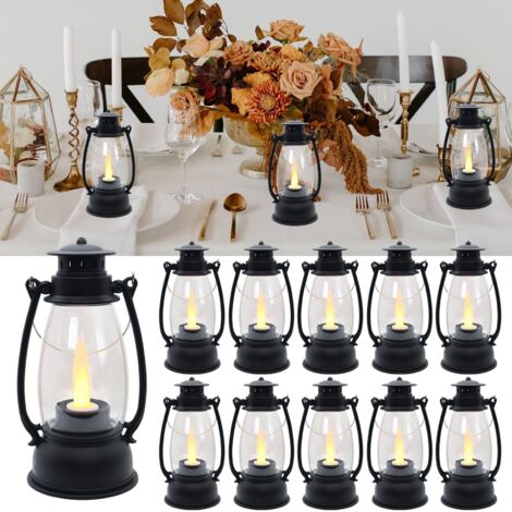 Lot de 12 bougies LED rétro de Noël, lampe à huile créative, décorations d'Halloween, veilleuse portable pour camping, noir (1/5)