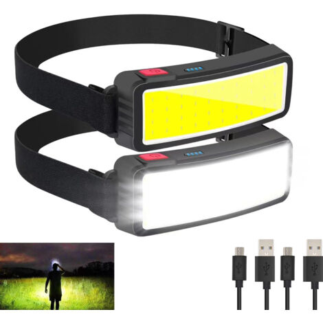 Phares LED portables COB 2 pièces, phare extérieur 1000mha lampe frontale Rechargeable USB, lanterne d'escalade de pêche de Camping (1/5)