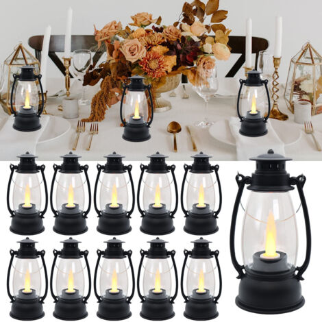 Lot de 12 mini-lanternes décoratives pour l'hiver, Noël, les mariages et Halloween, petite lanterne élégante avec lumière LED, noir (1/5)