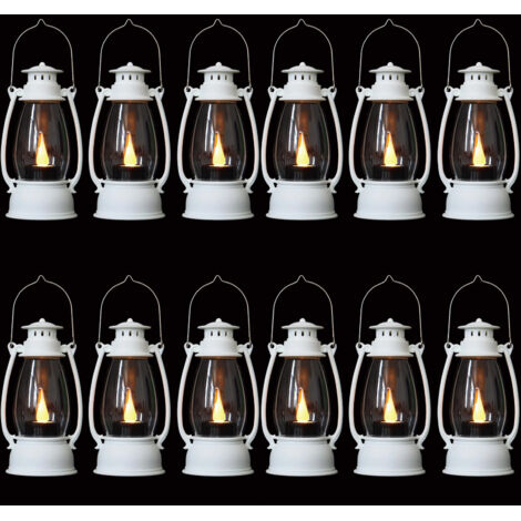 Lot de 12 bougies LED rétro de Noël, lampe à huile créative, décorations d'Halloween, veilleuse portable pour camping, blanc (1/5)