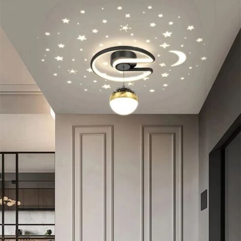 Plafonnier LED à intensité variable avec projection de ciel étoilé, design semi-encastré, convient aux couloirs, etc. (noir) (1/5)