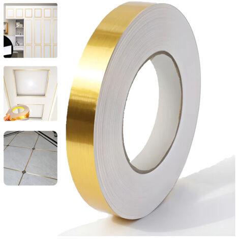 LOLLANDA Autocollants pour carrelage, ruban d'étanchéité, étanche, pour murs, placards et cuisines, 50 m x 0,5 cm, doré