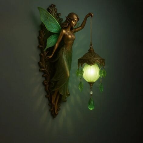Applique murale féerique, applique murale mythique, avec cristal dépoli, veilleuse thématique, lumière chaude, idéale pour les restaurants.