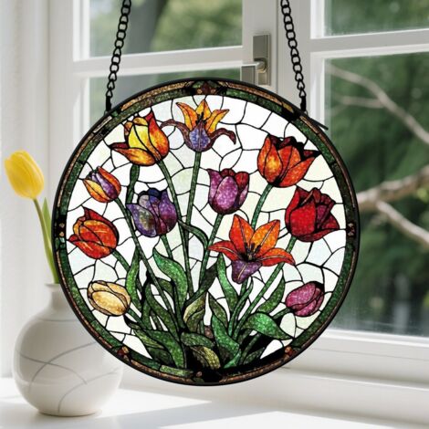 Capteur de Soleil en Vitrail Décoration Spirituelle pour Maison 9cm (1/4)