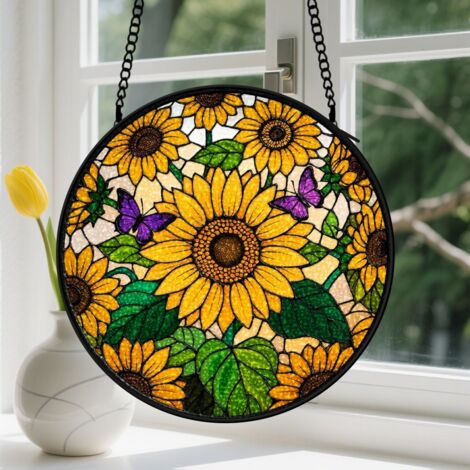 Capteur de Soleil en Vitrail Décoration Spirituelle pour Maison 25cm