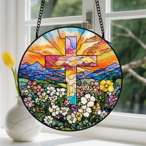 Capteur de Soleil en Vitrail Décoration Spirituelle pour Maison 15cm