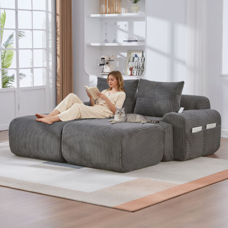 Modulaire : Cordsofa pour 2 personnes (avec 2 tabourets). Il est possible de combiner les éléments à volonté. Inclut des supports pour les boissons et un espace de rangement sur le côté. Idéal pour le (1/5)