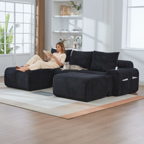 Modulaire : Cordsofa pour 3 personnes (avec 2 tabourets). Il est possible de combiner les éléments à volonté. Inclut des récipients pour les boissons et un espace de rangement sur le côté. Idéal pour  (1/5)