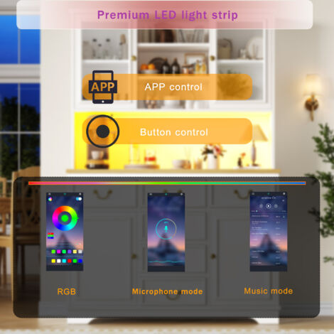 Armoire de cuisine haute équipée de ports USB et d’interrupteurs électriques. Commode avec bandeau lumineux LED. Armoire de rangement dotée de portes permettant le stockage des snacks. Meuble de cuisi (1/5)