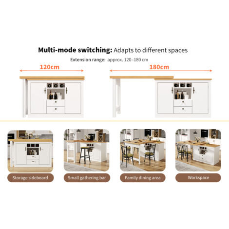 Table de réception élevée en qualité, pouvant se déplacer à 360°. Elle dispose également d’un espace de rangement. La longueur peut être ajustée entre 120 et 180 cm. Parfait pour les salles de séjour, (1/5)