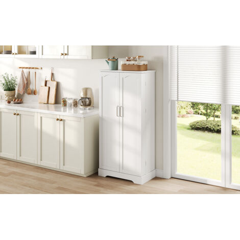 60×35×128 cm, en blanc. Cuisine multifonctionnelle, avec un éclairage LED intégré. Les plans de rangement sont réglables en hauteur. Une porte double est disponible, avec une niche pour le stockage de (1/5)