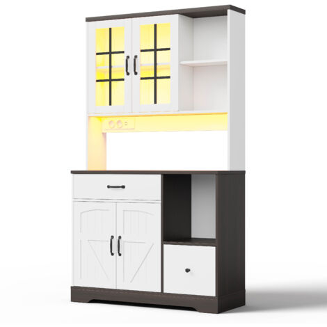 Armoire de cuisine dans le style de la grange. C’est une armoire haute. Elle est équipée de compartiments réglables, de tiroirs, d’épingles en acier inoxydable, d’un éclairage LED changeant de couleur (1/5)