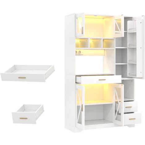 Armoire de cuisine dans le style de la grange. C’est une armoire haute, L’armoire dispose de compartiments réglables en hauteur, d’étagères, ainsi que d’un éclairage LED qui change de couleur. (1/5)