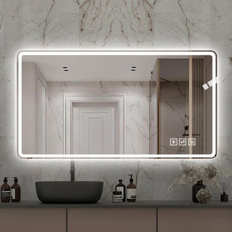 Miroir de salle de bains sans cadre, de 60×100 cm. Miroir mural à lumière douce, résistant à la buée, réglable en intensité lumineuse. Fabriqué en verre trempé, incassable. (1/5)
