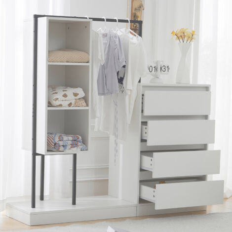 Armoire à tiroirs, ensemble de meubles pour les vêtements, armoire blanche, meuble de rangement pour les vêtements, étagère pour les vêtements. Dimensions : L140 / L40 / H135, couleur blanche. (1/5)