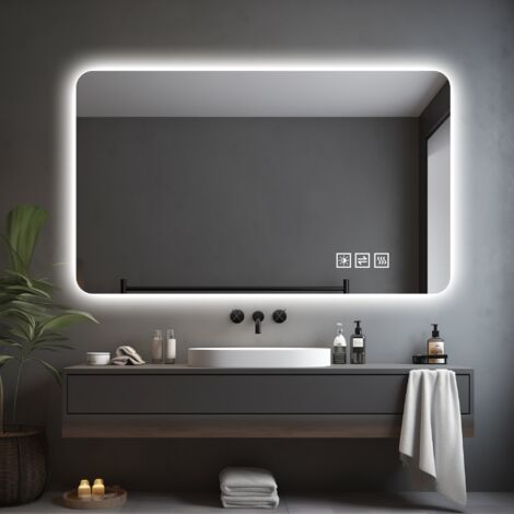 Miroir de salle de bains en LED, de 60×100 cm. Étanche à l’eau, couleur triple, réglable en intensité lumineuse. Miroir avec fonction de nettoyage automatique par simple toucher. (1/5)