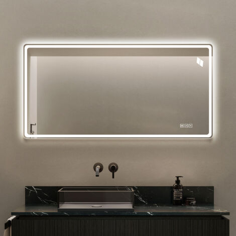 Mirroir de salle de bains LED de 60×120 cm, sans cadre. Mirroir lumineux, avec éclairage frontal et latéral.  Trois températures possibles : 3000K – 6000K. (1/5)
