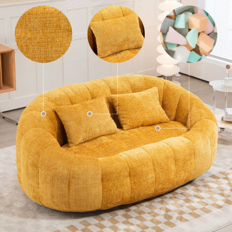 Canapé avec coussin en feuilles de haricot, canapé léger et durable. Chaise avec dossier haut pour adultes et enfants. Conçu pour être utilisé à l’intérieur comme à l’extérieur(couleur jaune). (1/5)