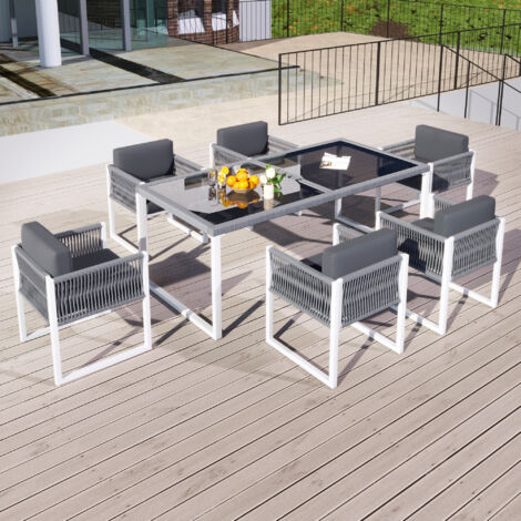 Groupe de repas en chaîne, meubles de jardin. Groupe de repas pour 6 personnes, équipé de sièges. Tapis amovible et lavable. (1/5)