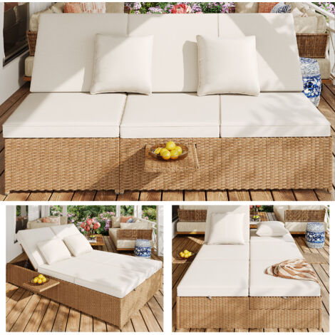 Lit de jardin extérieur avec un lit double. Chaise longue en rotin. Ce meuble peut être utilisé dans les jardins en plein air. Il convient parfaitement pour les terrasses, les balcons et les jardins.