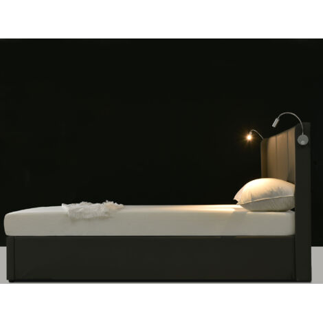 Lit adolescents 140x200 cm, espace de rangement et armoire à jouets, lumière lecture, charge USB. Structure PU, pieds métalliques (sans matelas). (1/5)
