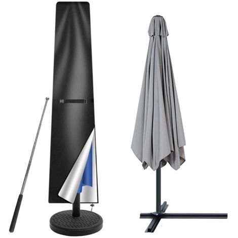 Housse de parasol de terrasse, imperméable, coupe-vent et anti-UV, avec fermeture éclair, en tissu Oxford 210D, adaptée jardins (190 x 50 cm - noir). (1/5)