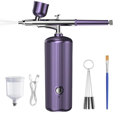 Kit aérographe, aérographe portatif rechargeable, aérographe professionnel sans fil pour nail art, maquillage, coiffure, gâteaux, peinture (Violet) (1/5)