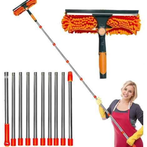 LOLLANDA Nettoyeur de vitres 4,5 m - Kit de nettoyage de vitres 2 en 1 avec perche télescopique - Convient pour intérieure et extérieure - Orange