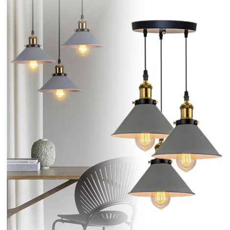 Suspension décorative à LED, plafonnier de style industriel, convient aux salons, chambres et îlots de cuisine, lumière chaude, gris, E27. (1/5)