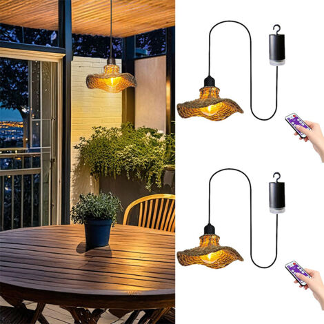 Lot de 2 lampes décoratives d'extérieur pour jardin, style bohème, sans fil, à piles et avec télécommande, 18,5 x 7,5 cm, lumière chaude