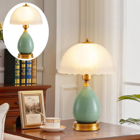 Lampe de chevet rétro américaine en céramique, couleur cyan craquelé de glace, changement de lumière tricolore, réglementation européenne