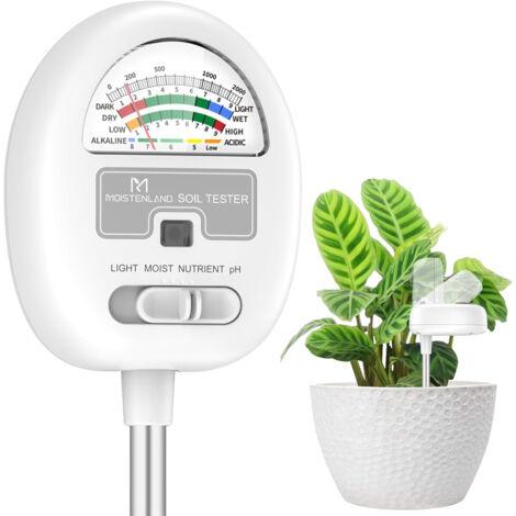 LOLLANDA Testeur d'humidité du sol, testeur de pH 4-en-1 (humidité, lumière, nutriments et pH) pour jardinage, pelouses, agriculture et plantes d'intérieur/d'extérieur — Sans piles requises (1/5)