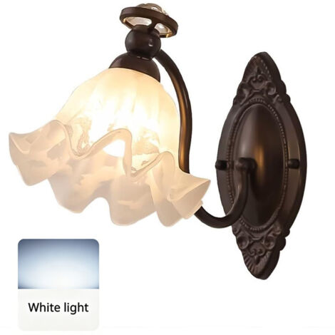 LOLLANDA Applique murale ancienne en bronze ouvragé avec abat-jour en verre dépoli motif floral – Luminaire mural décoratif pour l'intérieur – Lumière blanche (1/5)